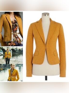 J. Crew Vintage Pumpkin Squash Golden Yellow Wool Tweed Cropped Blazer Size 8